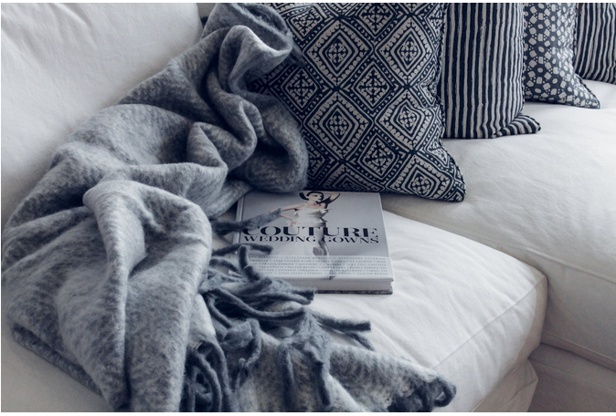 a throw blanket on a sofa